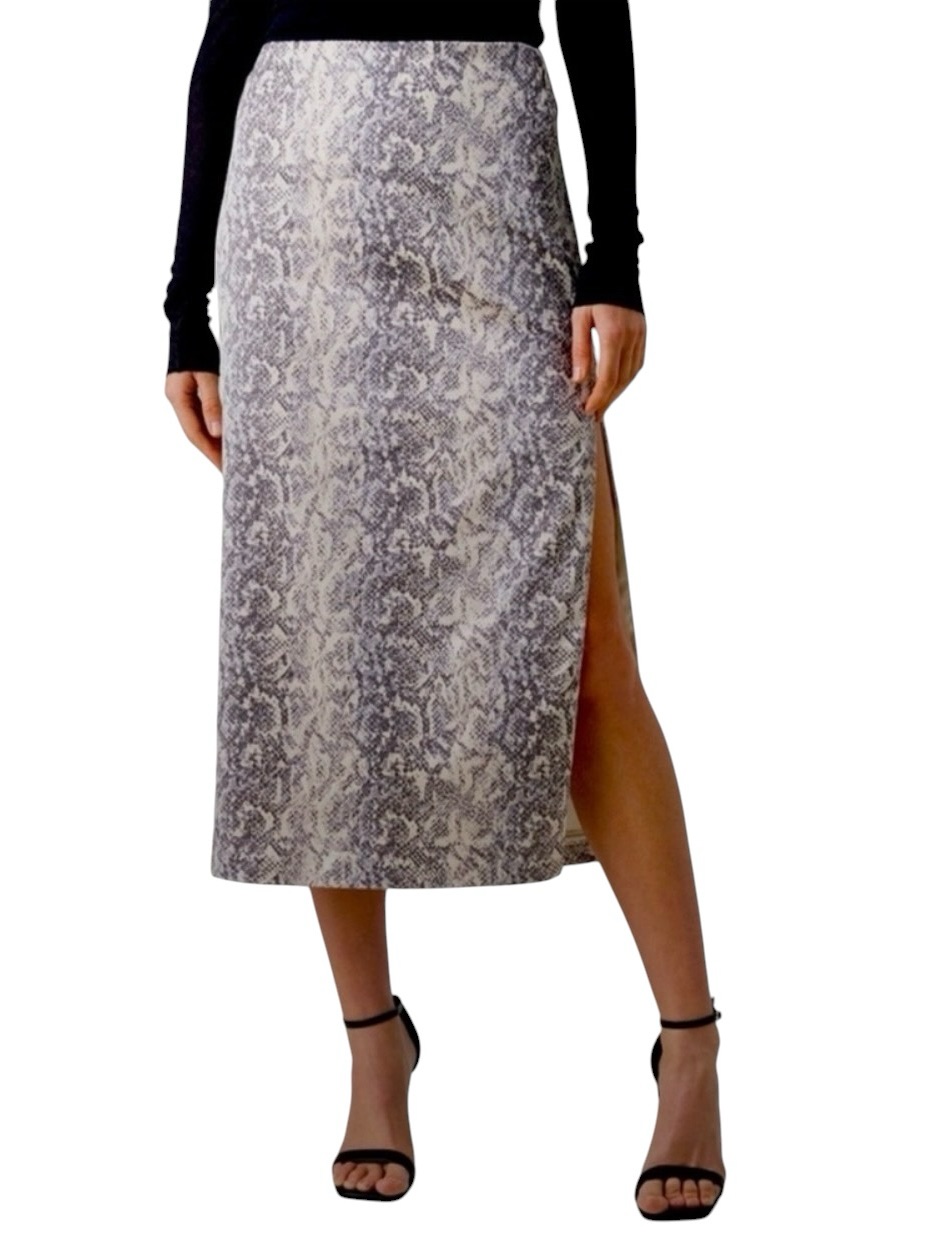 Nwt Abercrombie & Fitch Satin Sculpt Snake Print Side Slit Midi Skirt Size Xsp